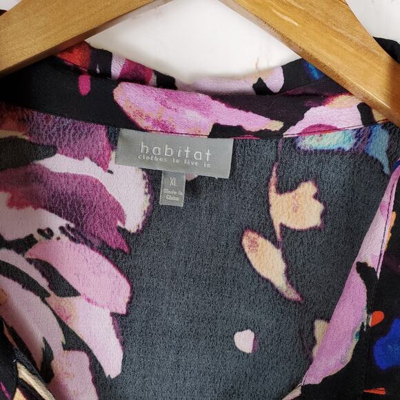 Habitat Clothes To Live In Button Up Shirt XL Floral Splash Ruffle Long Sleeve - Picture 6 of 11